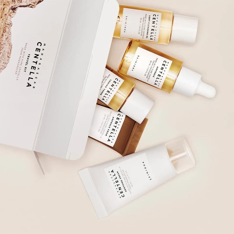 Centella – Kit de voyage, Ampoule de Toner, crème apaisante, huile nettoyante, Ampoule en mousse, bo