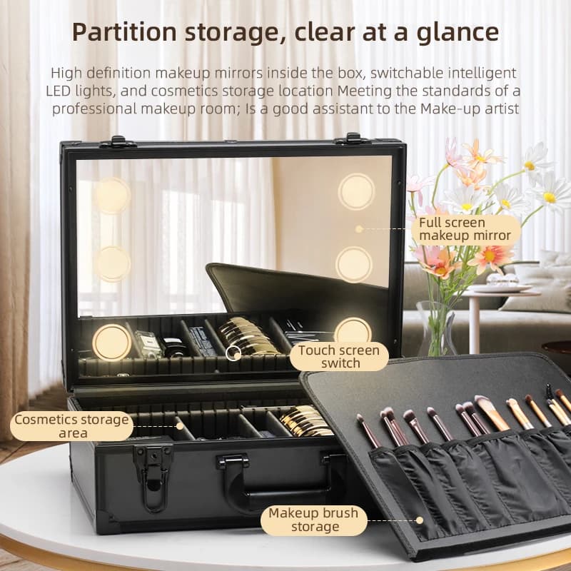 Étui éclairé de voyage pour maquillage avec grand miroir lumineux LED, organisateur de sac Coetic, r