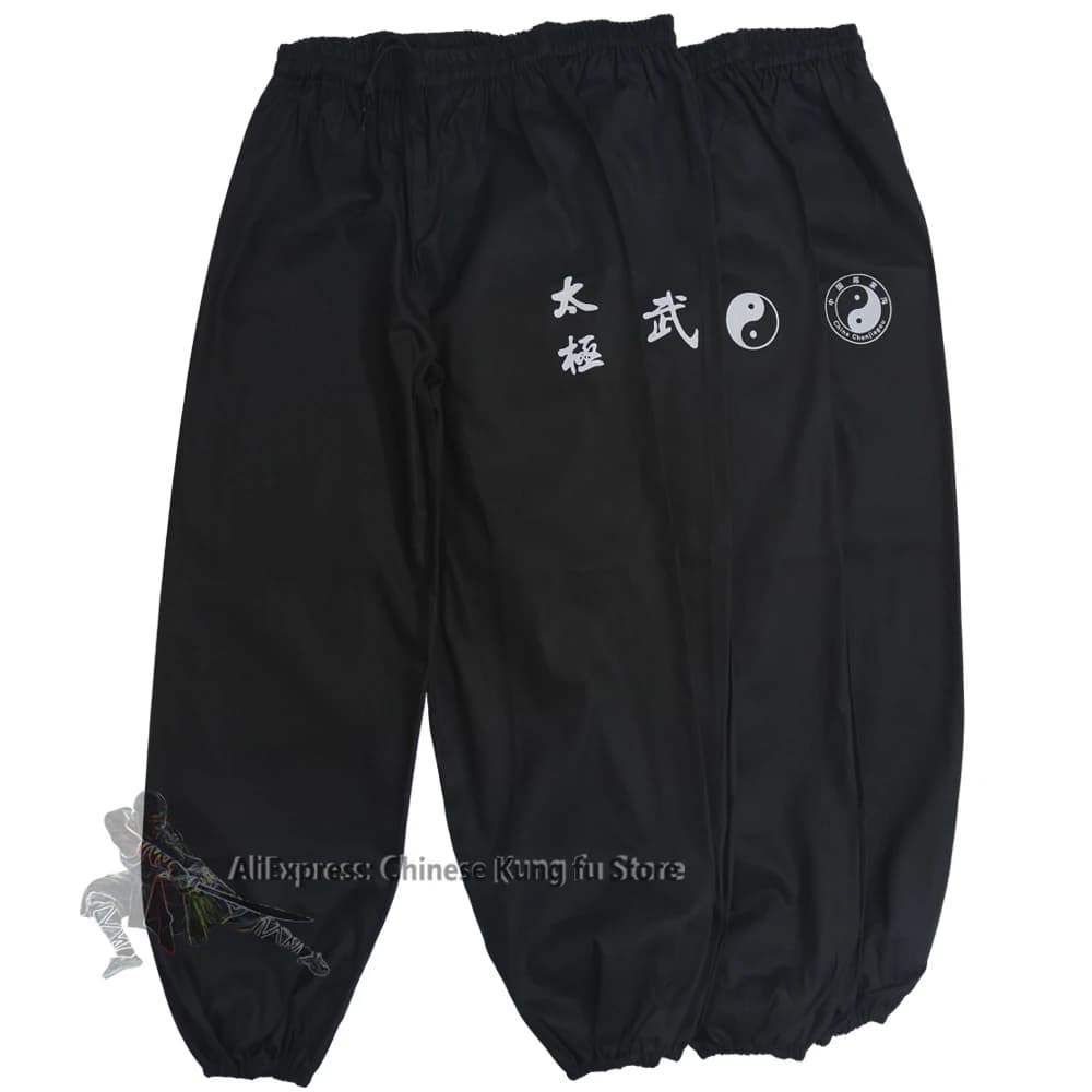 Pantalon de Tai Chi Kung Fu en coton noir, pour Wushu, arts martiaux, Wing Chun, Qigong, méditation 