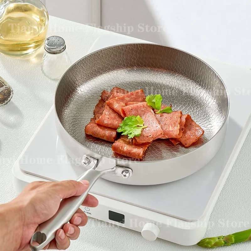 Poêle à frire antiadhésive Wok en titane et acier inoxydable, 20/24/28cm, poêle à Steak aux œufs, cu