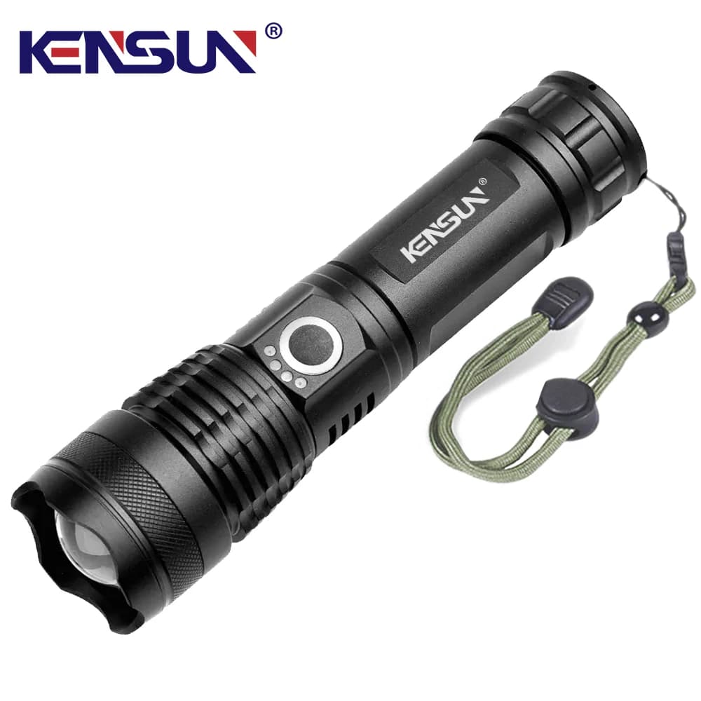 Lampe de poche LED haute puissance XHP50 à 4 cœurs, torche Rechargeable de Type C, Zoom, lanterne à 