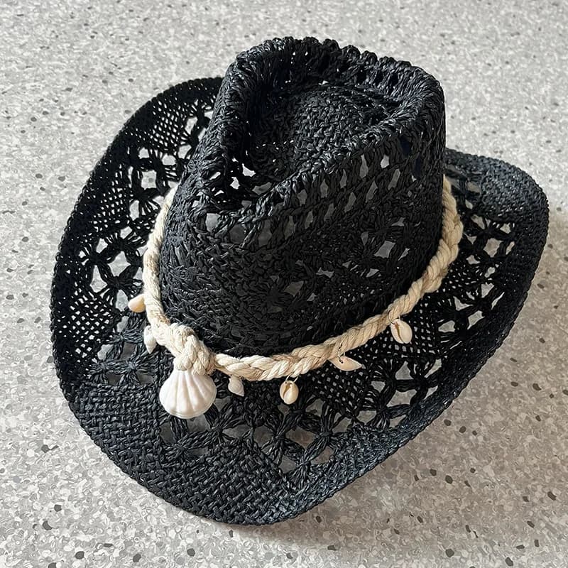 Chapeau de paille tissé à la main pour femmes, 1 pièce, décoration de coquille, chapeau de soleil de