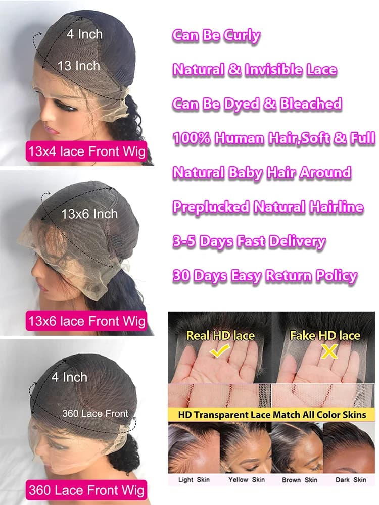 Perruque Lace Frontale HD Transparente 360 en Cheveux Humains, Lisse Baguette, 30-40 Pouces, 13x4, 1