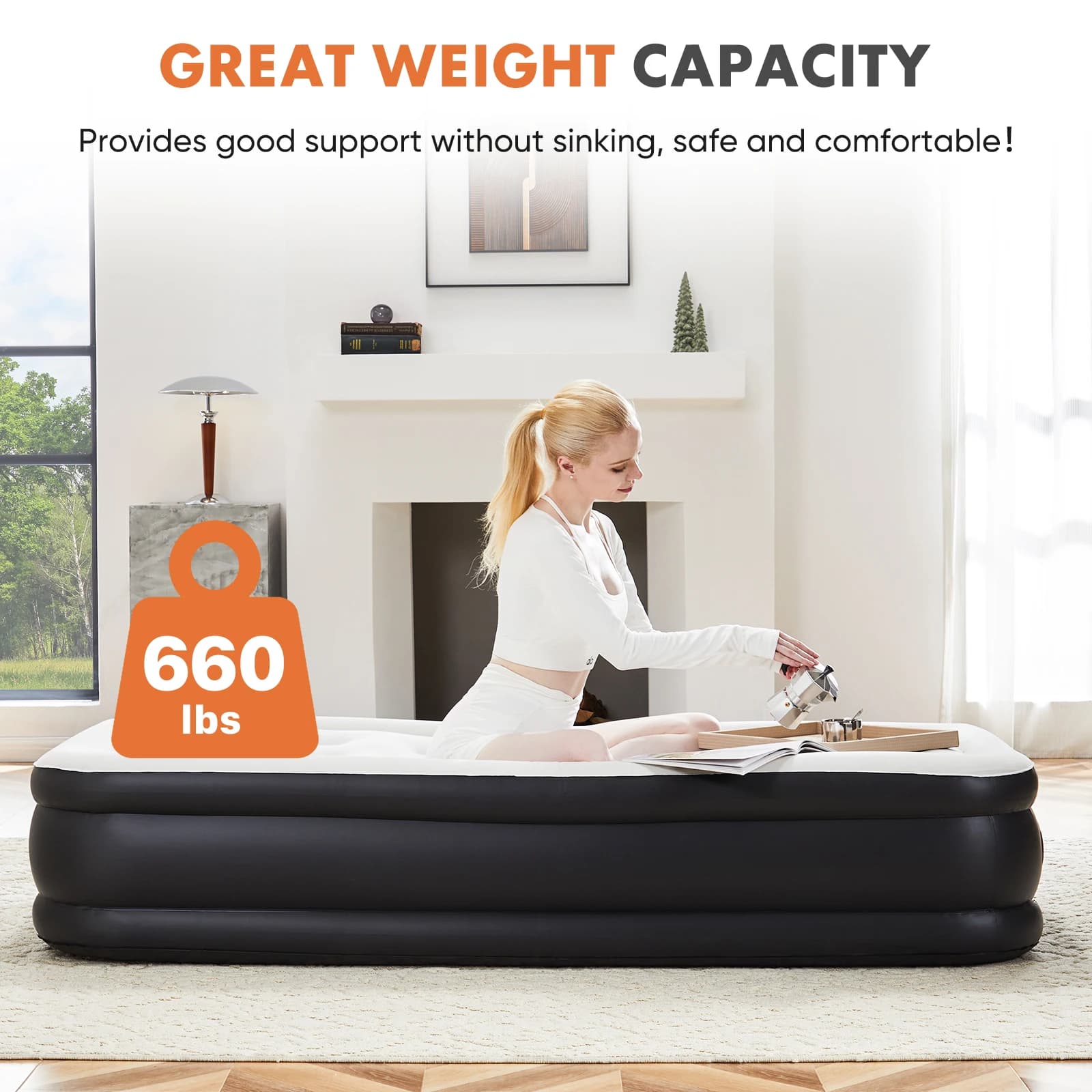 JHK Queen – matelas pneumatique double taille, double hauteur, antidérapant, capacité de poids infér
