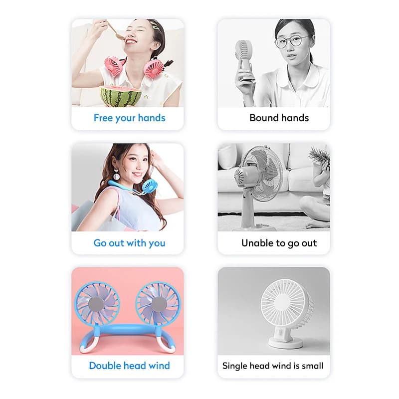 Mini ventilateur de sport, Portable, mains-libres, suspendu, Rechargeable, USB, 3 vitesses, réglable