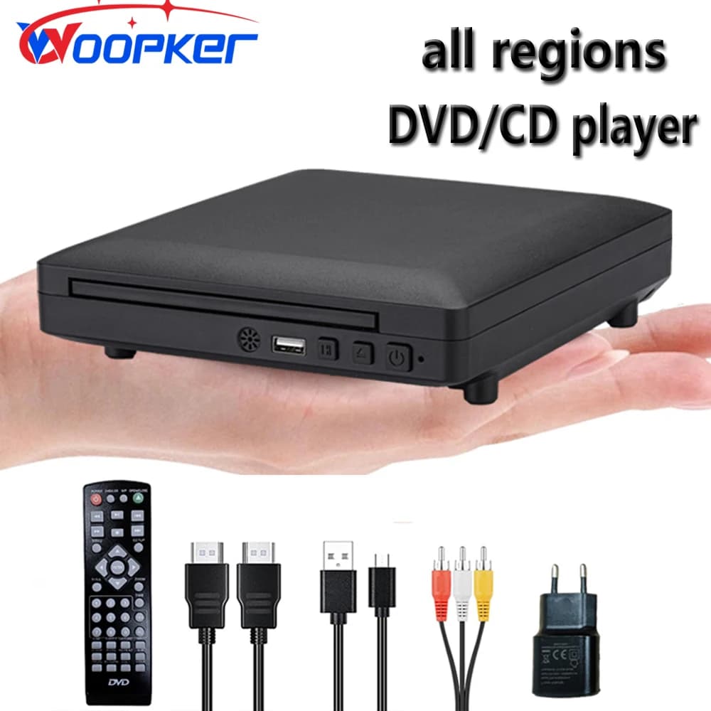 Woopker Mini lecteur DVD HD câble HDMI et RCA 1080p PAL/NTSC intégré dans toutes les zones lecteur C