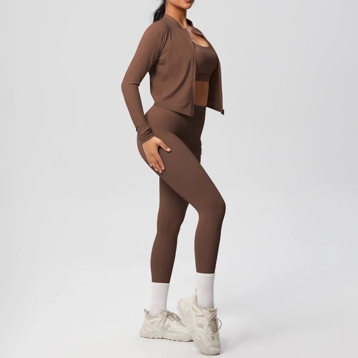 3 pièces vêtements de sport Yoga ensemble gymnastique sport soutien-gorge veste à glissière Leggings