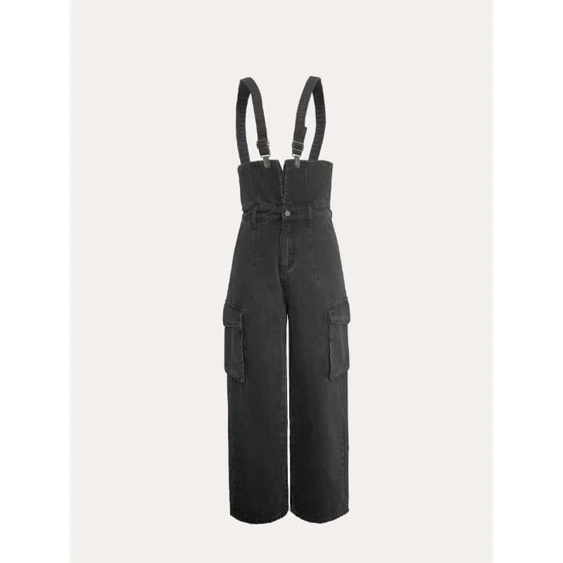 Combinaison décontractée vintage Y2K pour femme, en jean non extensible, taille haute, jambe large, 