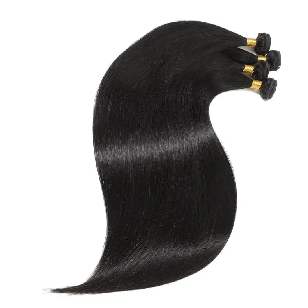 Extensions de cheveux humains vierges brésiliens lisses 12A non traités, double trame, 14-30 pouces