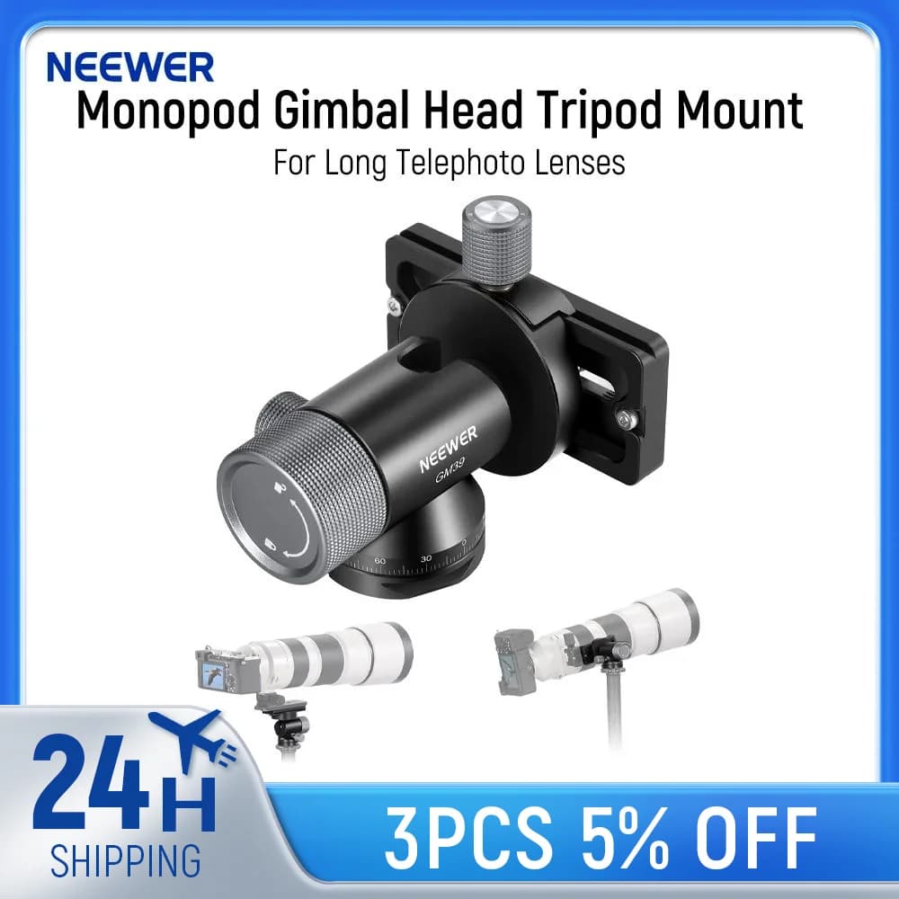 NEEWER – tête de cardan pour trépied monopode, téléobjectifs longs, tête sphérique en métal à profil
