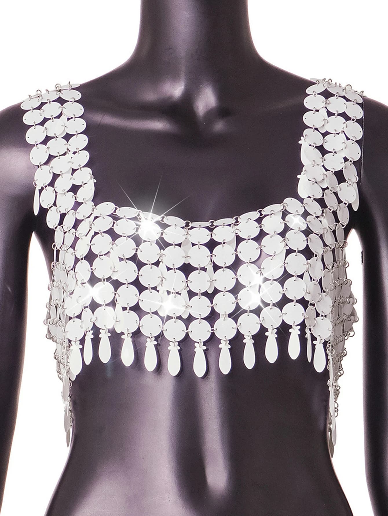 Haut court sexy transparent Y2K à sequins métalliques pour femme, collection été 2026, idéal pour la