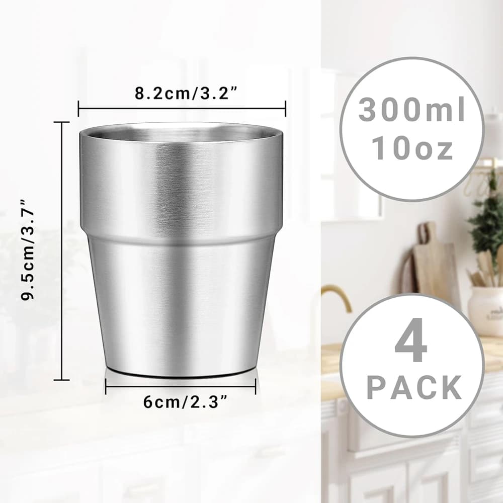 Verres à boire isolés à double paroi en acier inoxydable, 10oz, standard 6oz, métal, empilable, voya