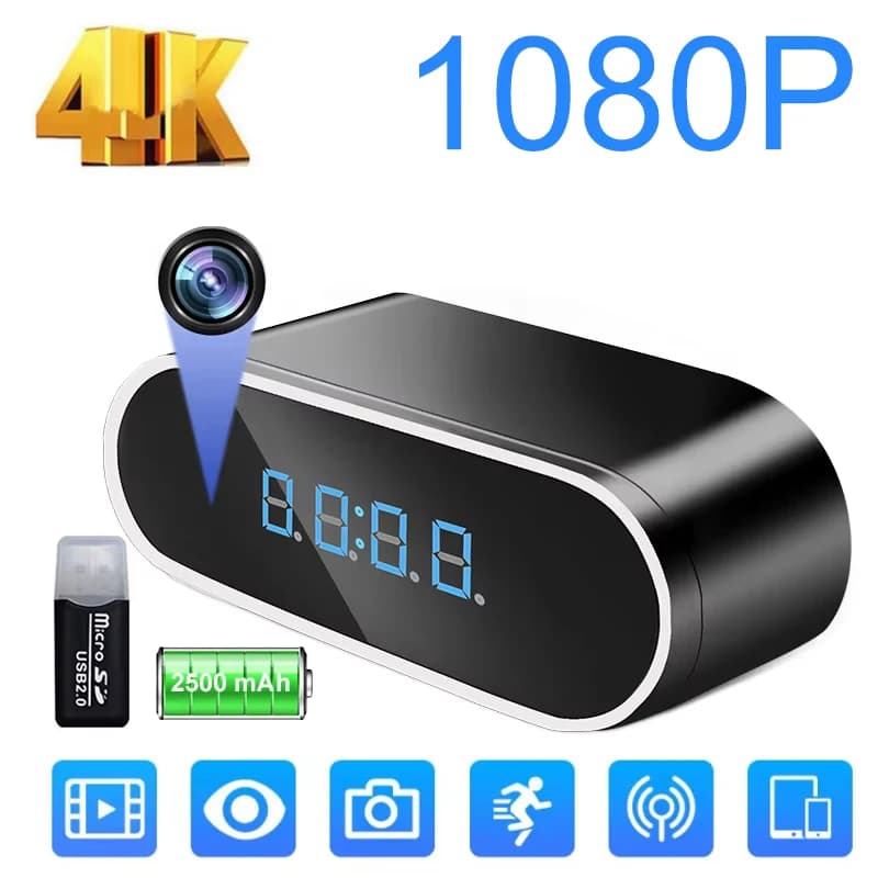 Caméra réveil WiFi 1080P avec objectif HD grand angle, vision nocturne IR, contrôle par application 