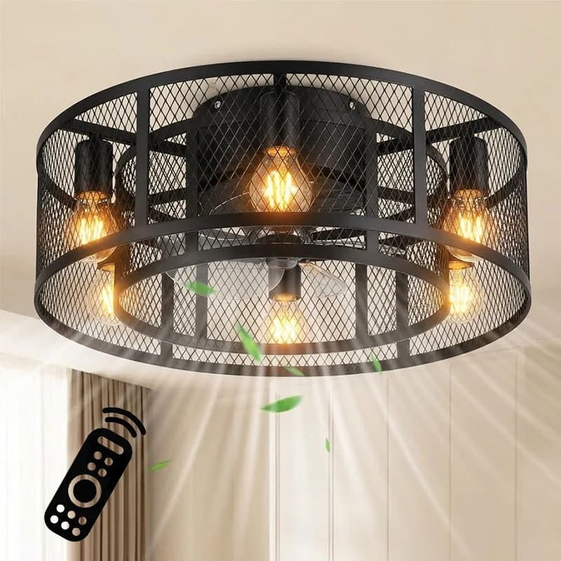 Ventilateur de plafond de style cage avec télécommande et éclairage, moteur DC silencieux, ventilate
