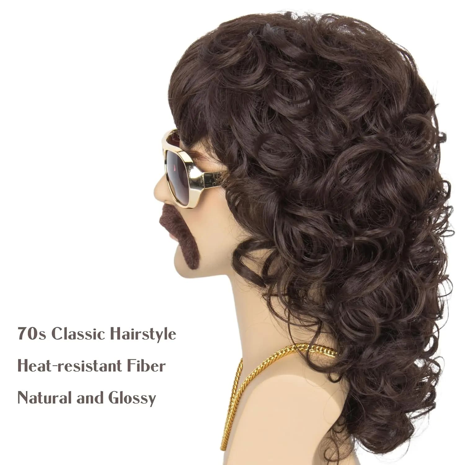 Perruques synthétiques des années 70 pour hommes, Disco pour fête d'halloween, cheveux courts marron