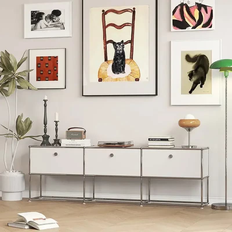 Buffet à Module Vintage, meuble de rangement pour salon, chambre à coucher en bois, cadre métallique