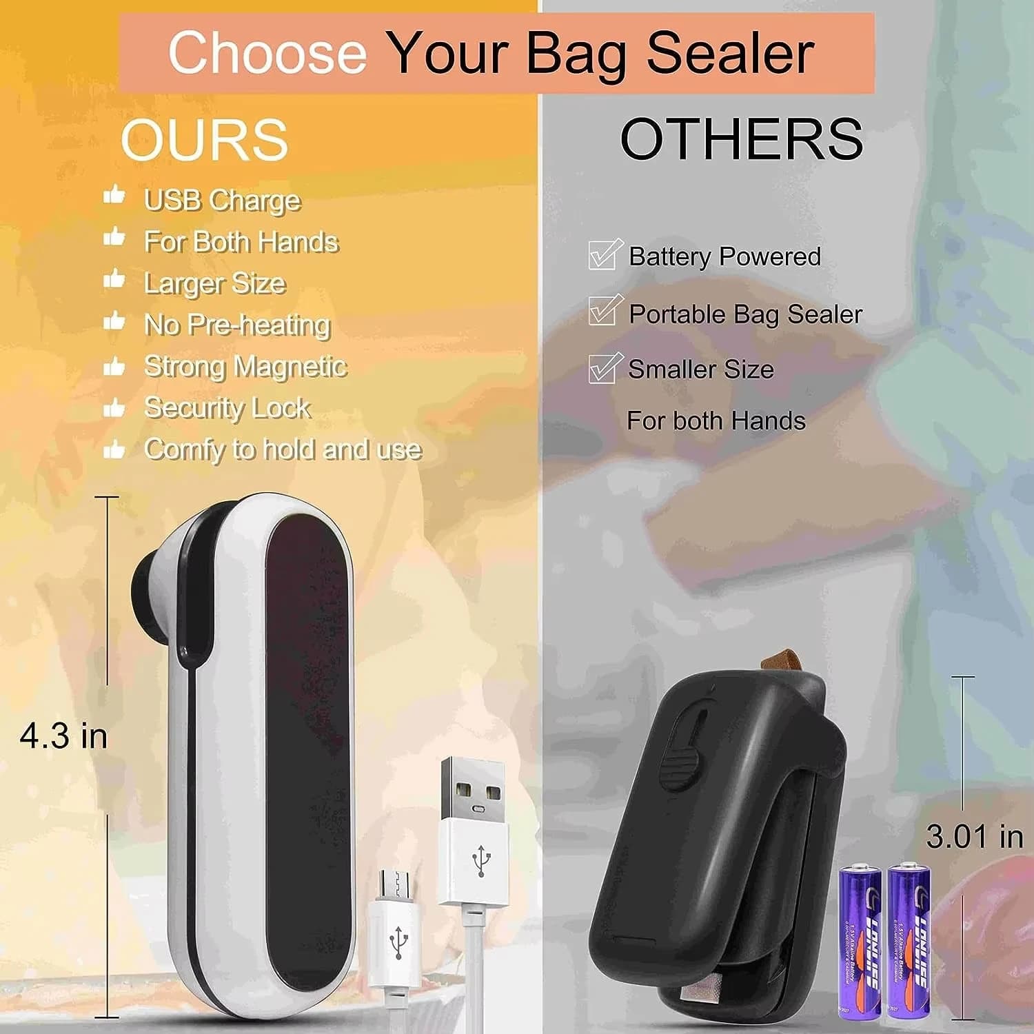 Scelleuse thermique portable rechargeable USB 2-en-1 pour sacs, mini scelleuse pour sacs de conserva