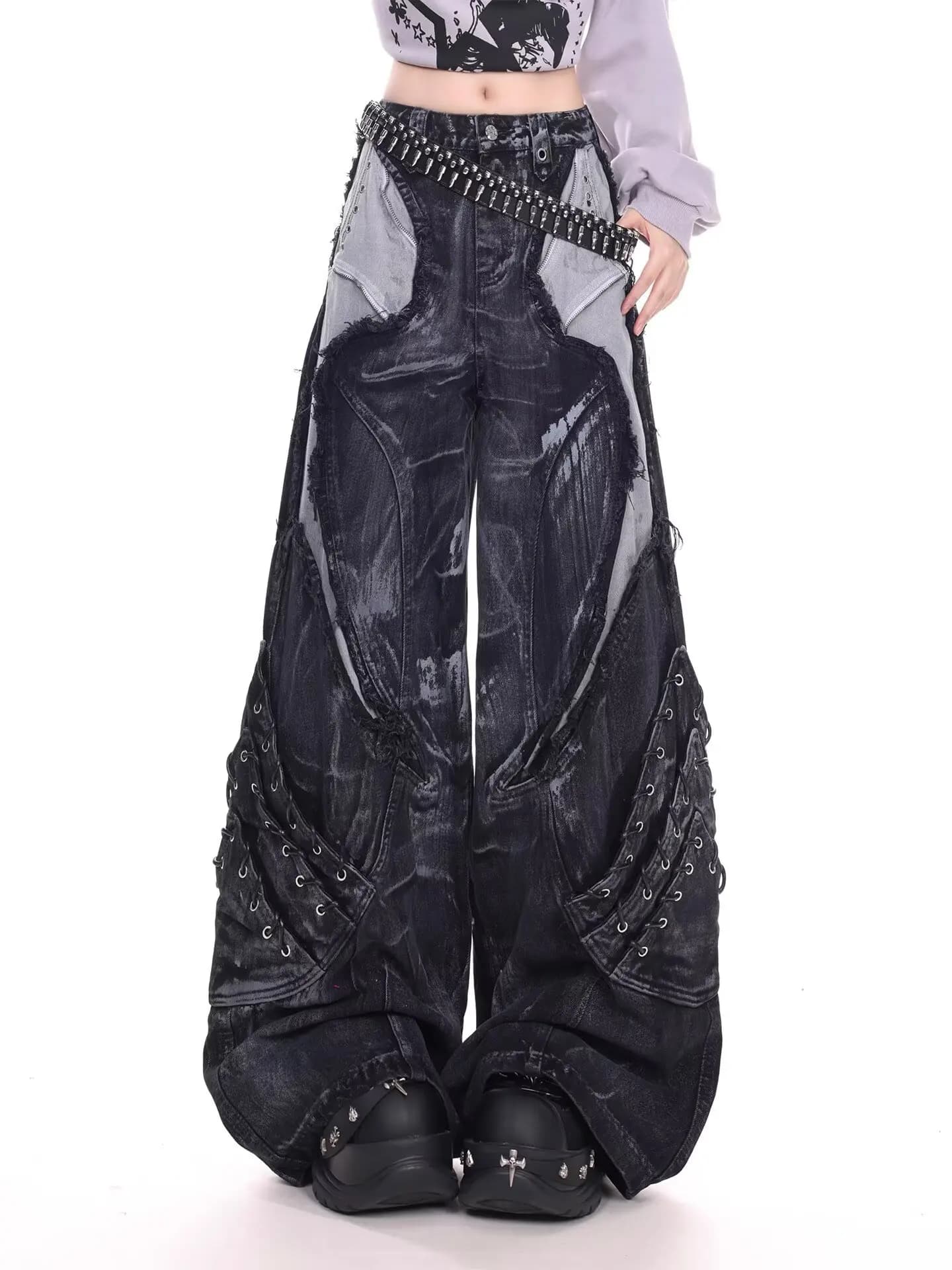 Jean de travail à motif serpent camouflage rétro américain pour filles de rue, hip-hop, ample, jambe