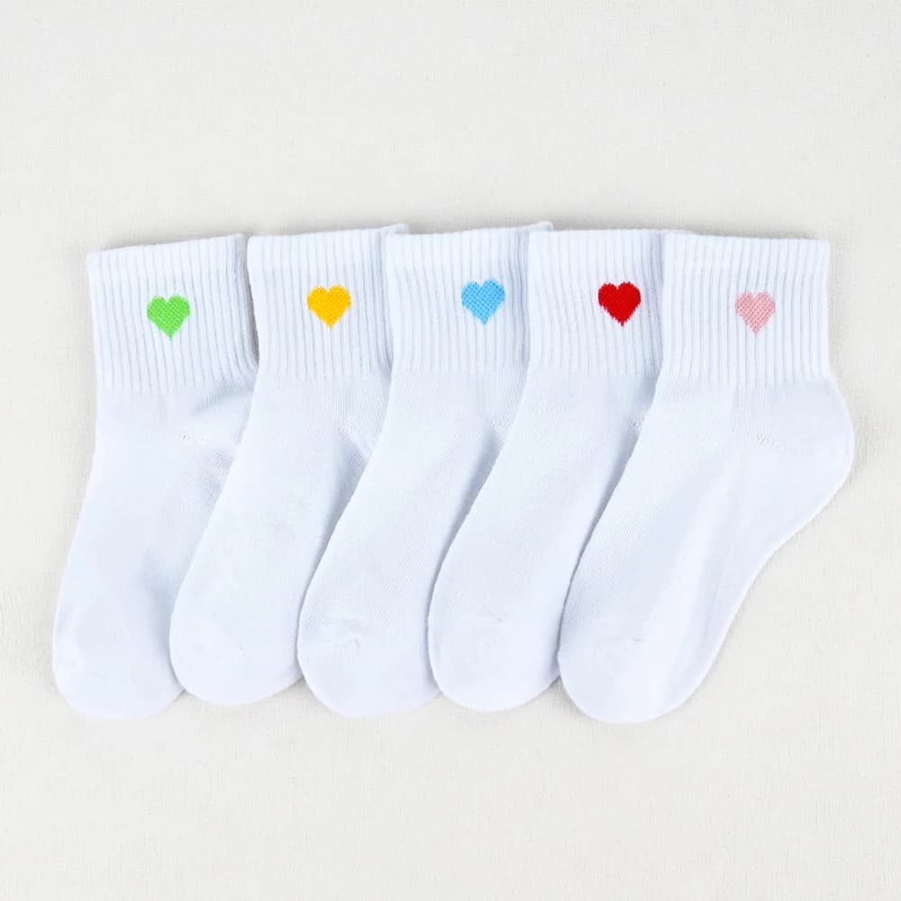 Chaussettes Blanches Confortables à Motif de Cœur pour Fille, 5 Paires
