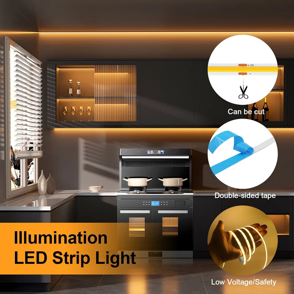 Bande lumineuse LED COB PCB 3mm 5mm, 5V 12V 24V 320LED 8mm CRI90, bande LED Flexible Super brillante