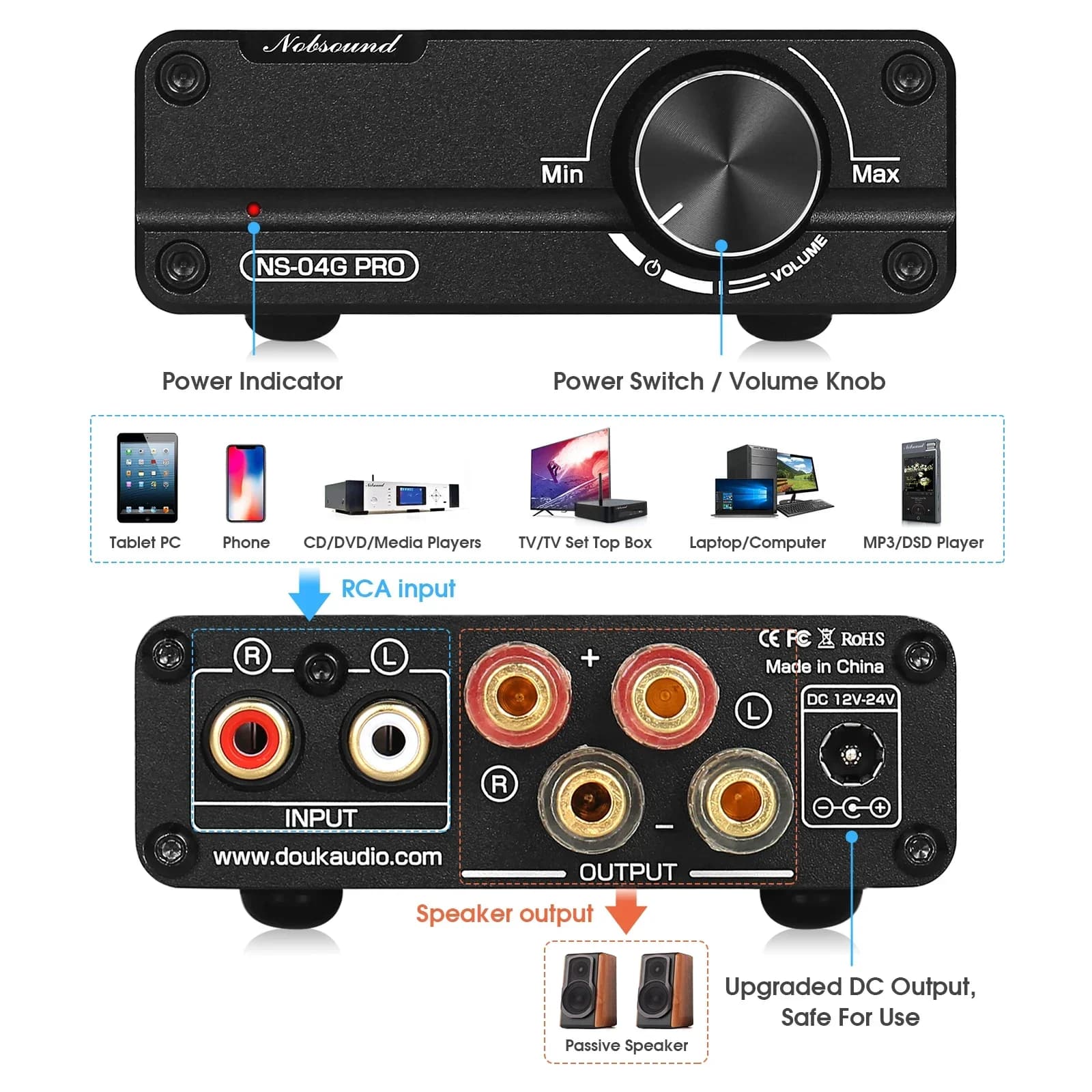 Douk Audio NS-04G PRO HiFi 2.0 Canal Mini Classe D TPA3116 Amplificateur Numérique Stéréo Audio Amp 