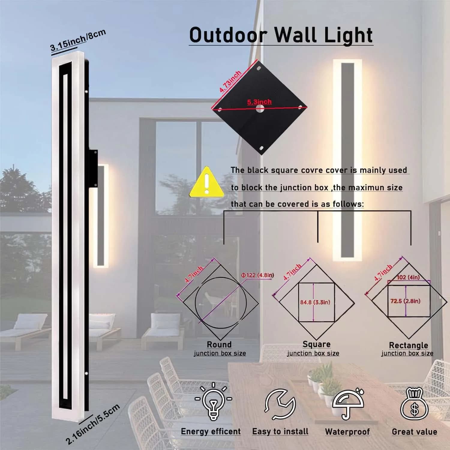 Lampes murales LED modernes à longue bande extérieure, applique murale élégante en acrylique blanc g