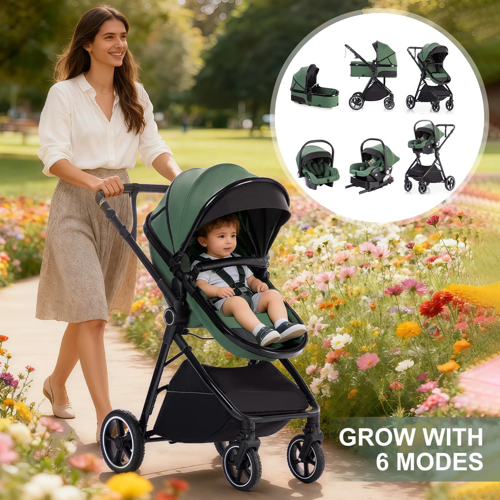 Poussette bébé luxueuse 3 en 1, portable, pliable, légère, pour nouveau-nés, convertible pour les vo
