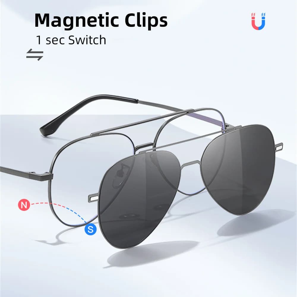 VIVIBEE Aviation magnétique polarisé pince sur lunettes de soleil pilote hommes Vision nocturne lune