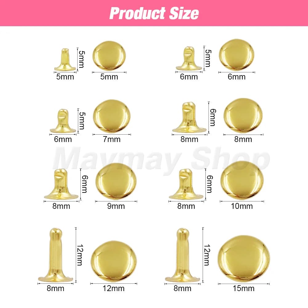 100 ensembles de Rivets à capuchon unique en métal de 5mm à 15mm, goujons ronds pour bricolage, sac 