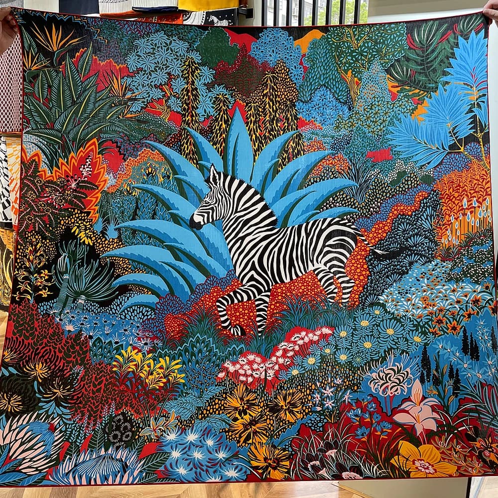 Foulard en cachemire de soie pour femmes, châle roulé à la main, imprimé zèbre forêt, carré, envelop
