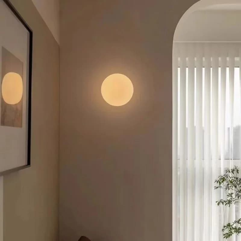 Applique murale boule de verre blanc laiteux, salon, chambre à coucher, chevet, balcon, allée, entré
