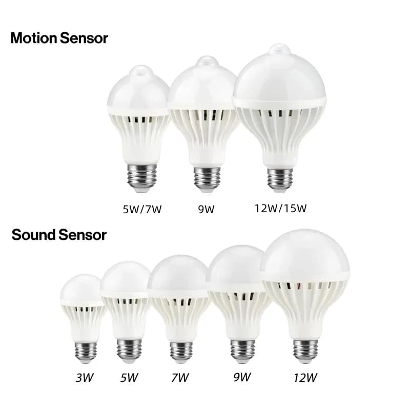 Ampoule LED avec détecteur de mouvement 220V, ampoule LED 3W 5W 7W 9W 12W E27, lampe LED intelligent
