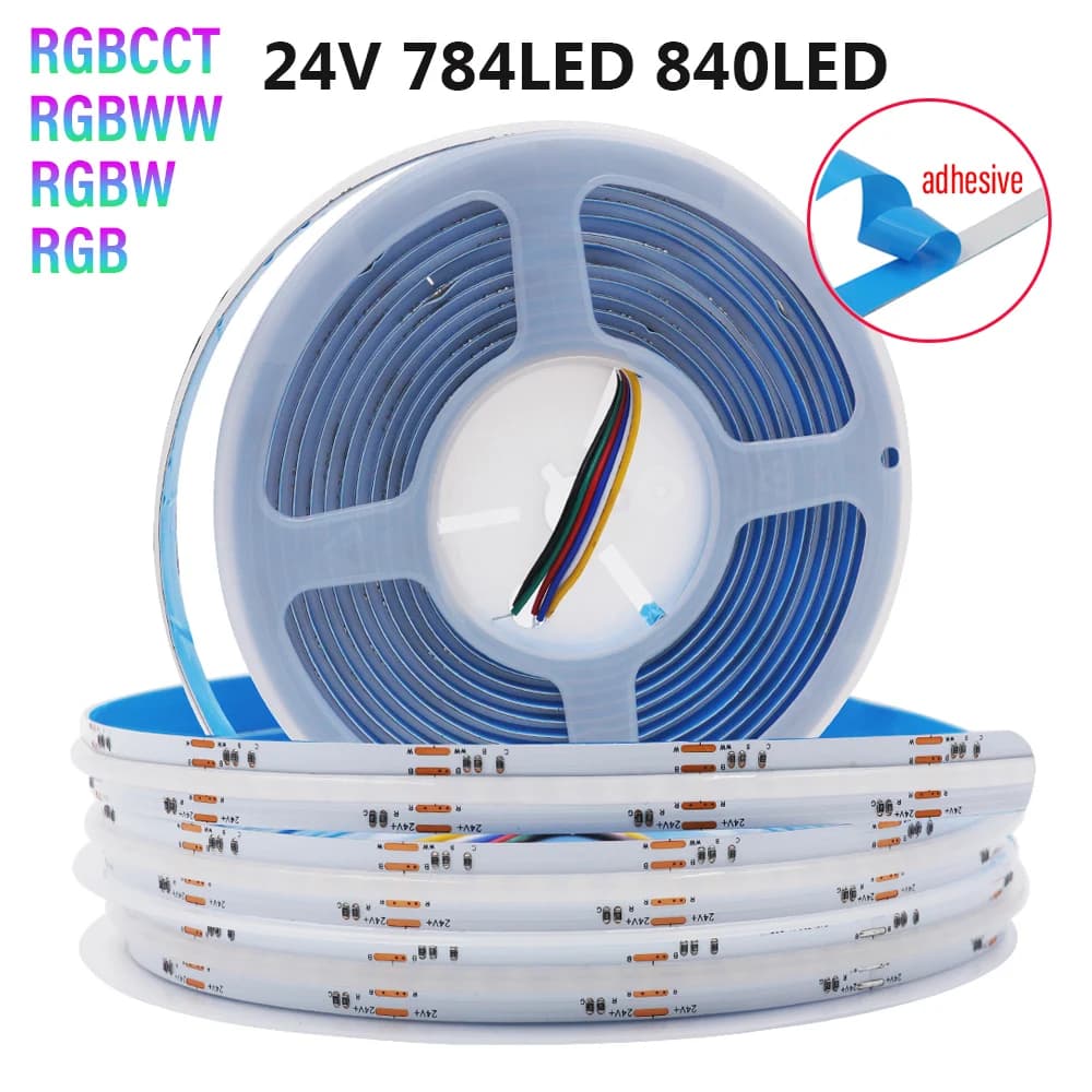 RGBCCT RGBW RGBWW RGB COB LED bande lumineuse 24V 840 784LED s/m haute densité bande Flexible réglab