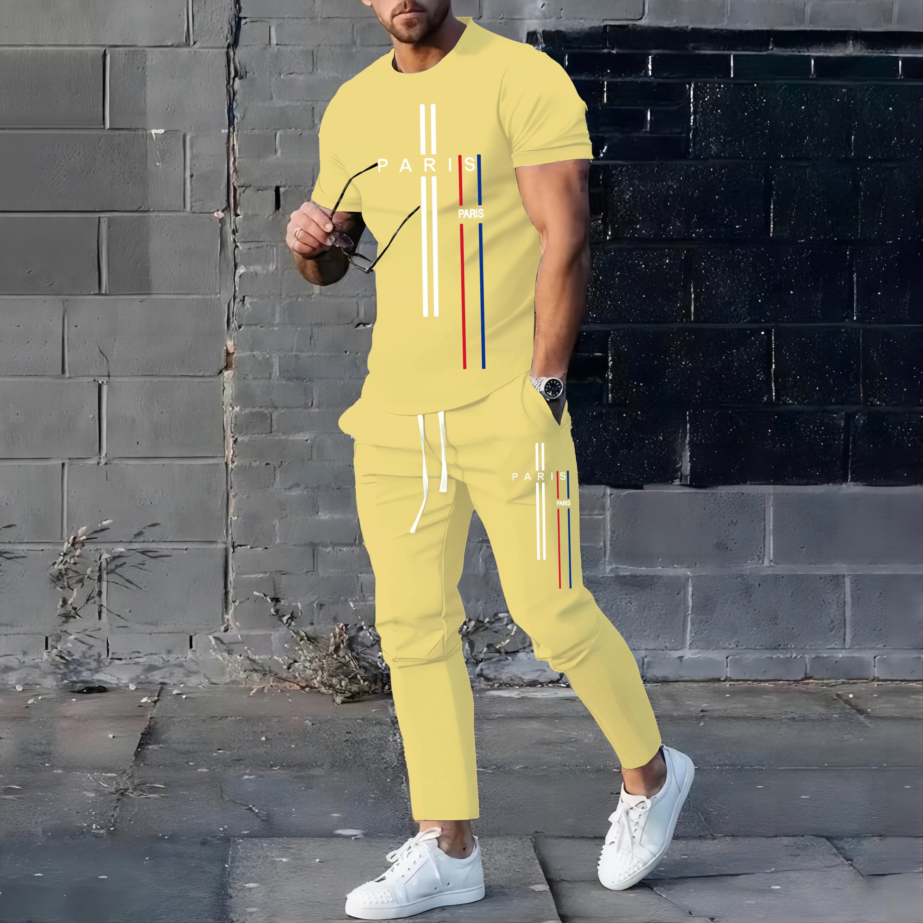 Vêtements de sport de Football pour hommes, T-shirt et pantalon, ensemble décontracté à manches cour