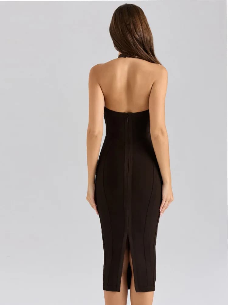 Robe moulante mi-longue à col en V profond et dos nu, style bandage, sexy et tendance, pour femme, i