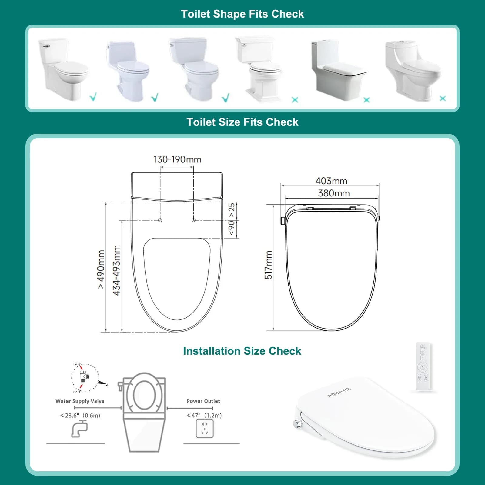 AQUATIZ Bidet de toilette intelligent allongé, siège de toilette électrique à clipser, eau chaude ré