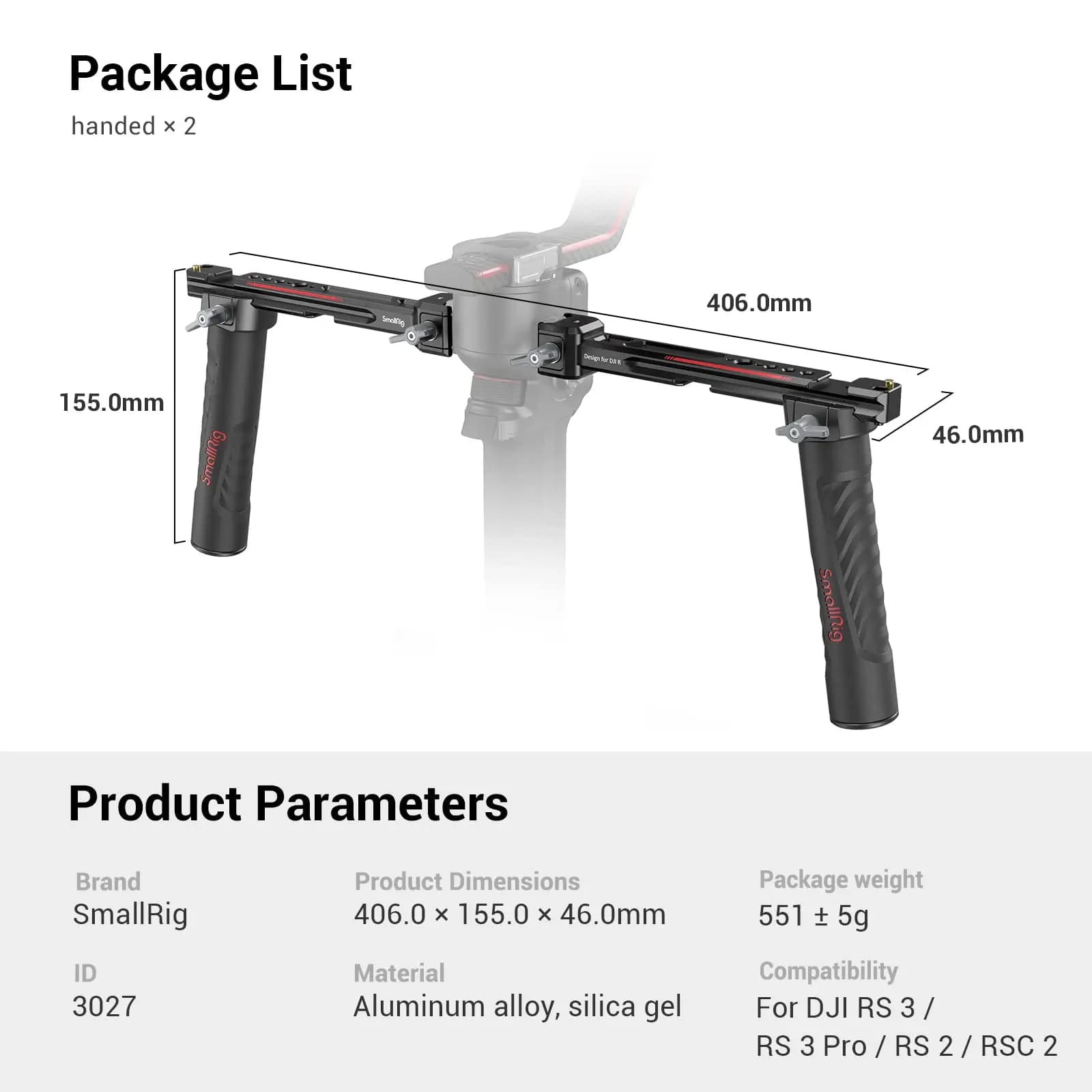 SMALLRIG – sangle de poignée réglable, double poignée pour DJI RS3/RS3 Pro/RS4 Pro, stabilisateur de