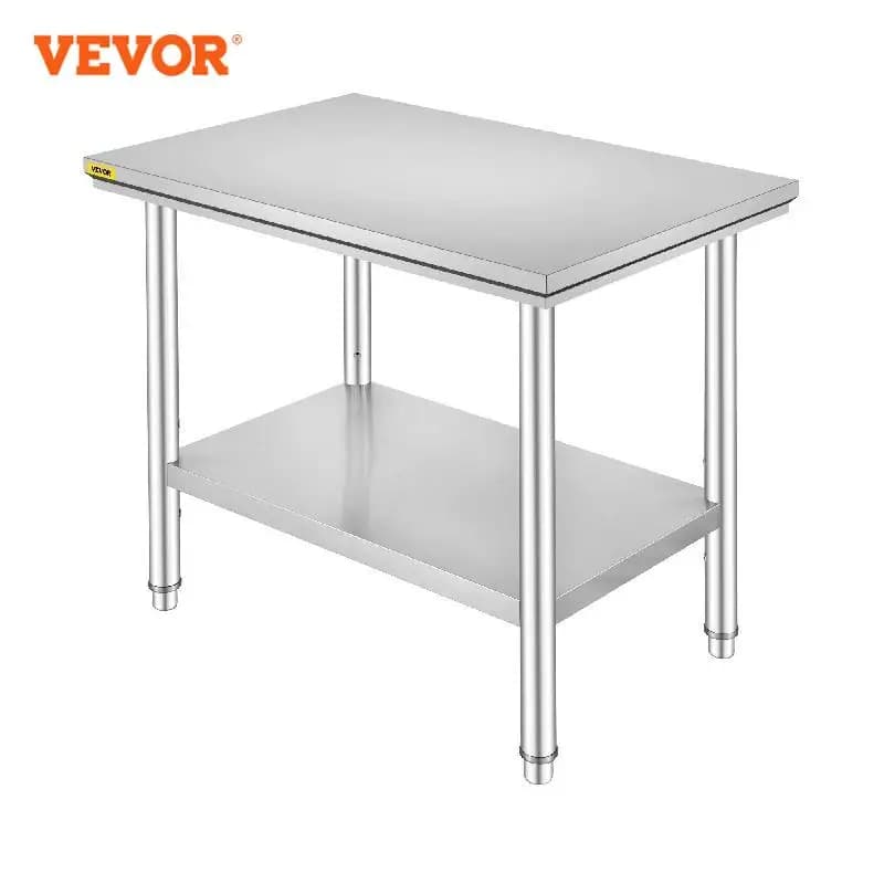 VEVOR Table de Travail Cuisine INOX, Plan de Travail Cuisine en 2 Etage, Table de Travail en Acier I
