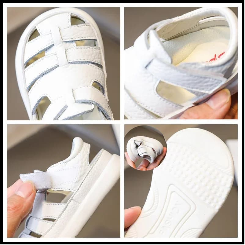 Sandales de plage coordonnantes en cuir véritable pour bébés garçons et filles, chaussures d'été déc