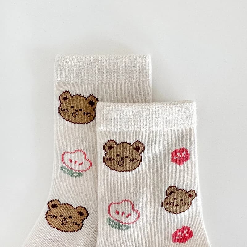 Cinq paires de chaussettes courtes ours en peluche colorées, douces et confortables, pour filles au 