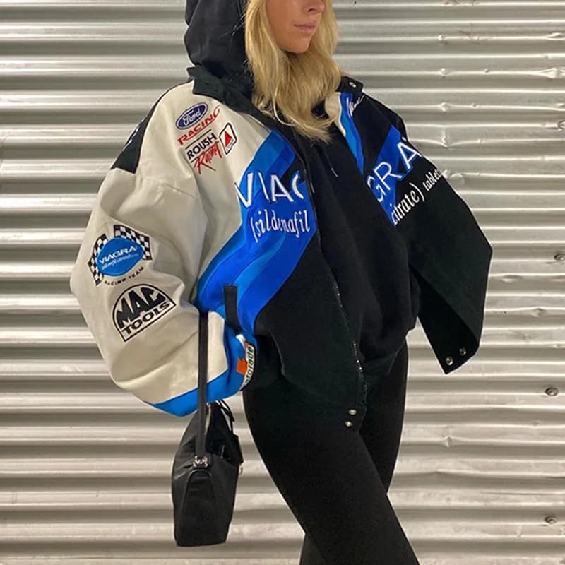 Blouson aviateur de moto Sportedly pour femme, Streetwear imprimé, Hip Hop, manches longues, manteau