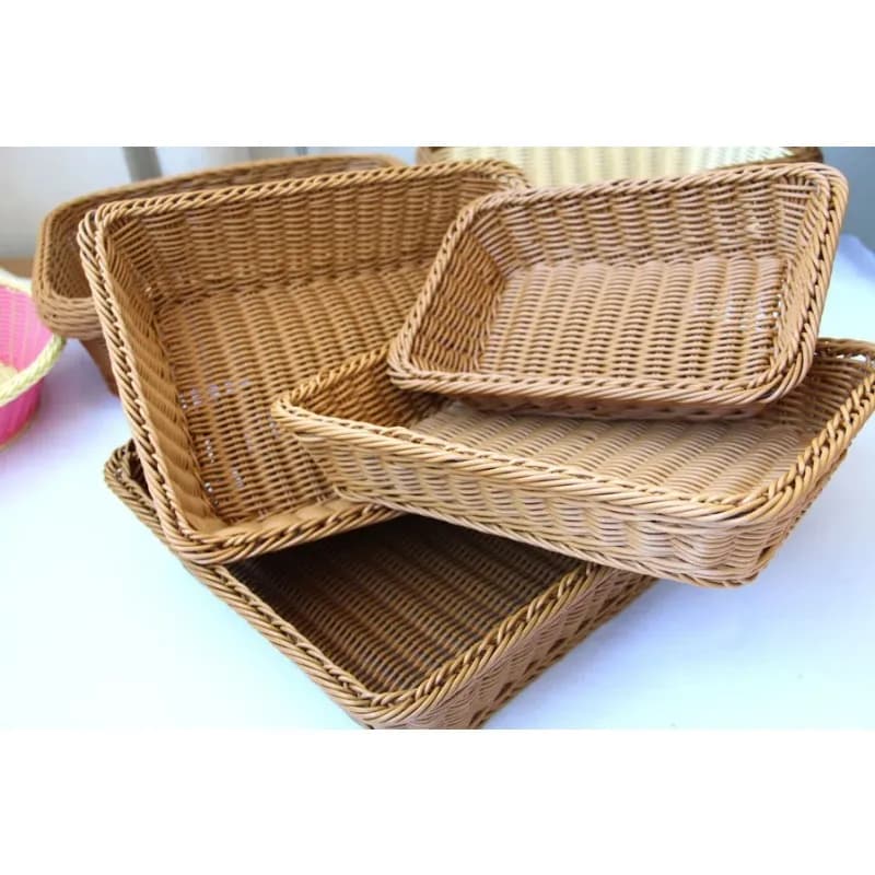 Panier en osier Imitation rotin tissé à la main, boîte de rangement rectangulaire, panier à pain pou