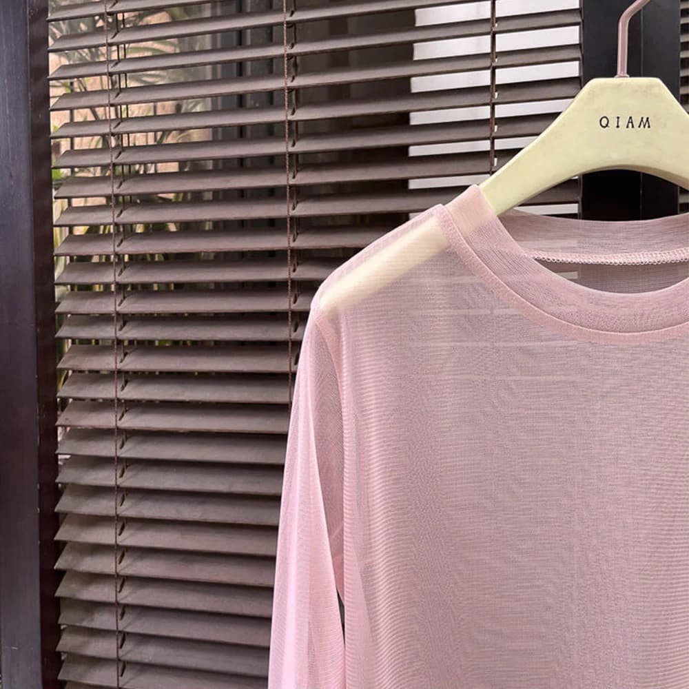 T-shirt à manches longues et col rond pour femmes, haut d'été, chemises à fond, vêtements de protect