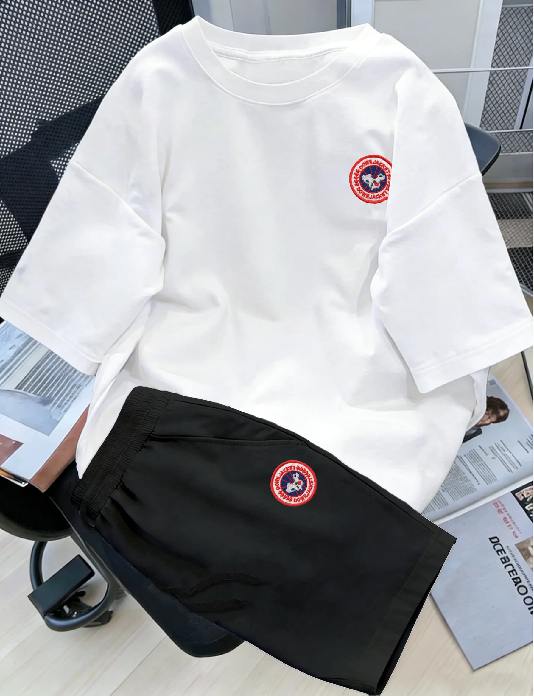 Ensemble décontracté confortable pour homme, t-shirt à col rond et short à taille élastique avec imp