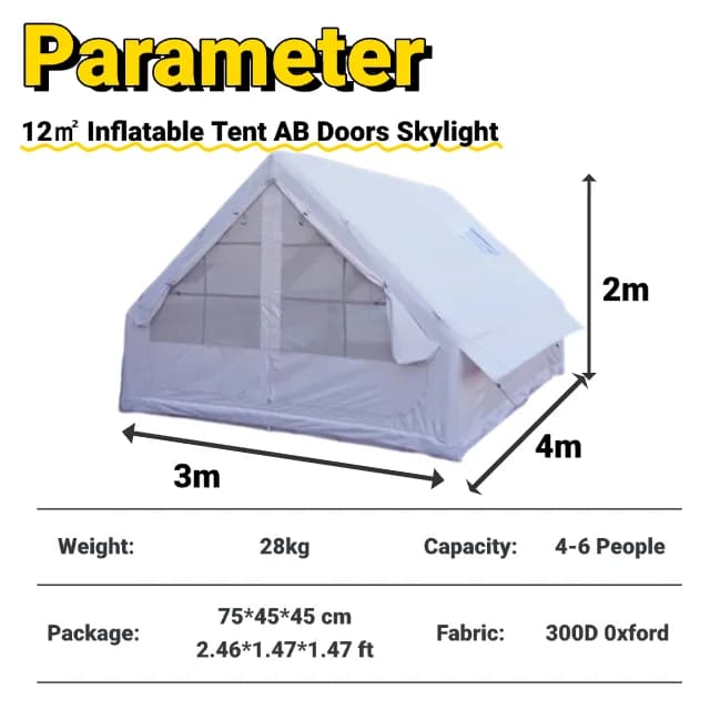 12 ㎡   Abri de camping classique de tente de version AB de double porte avec le petit lucarne double