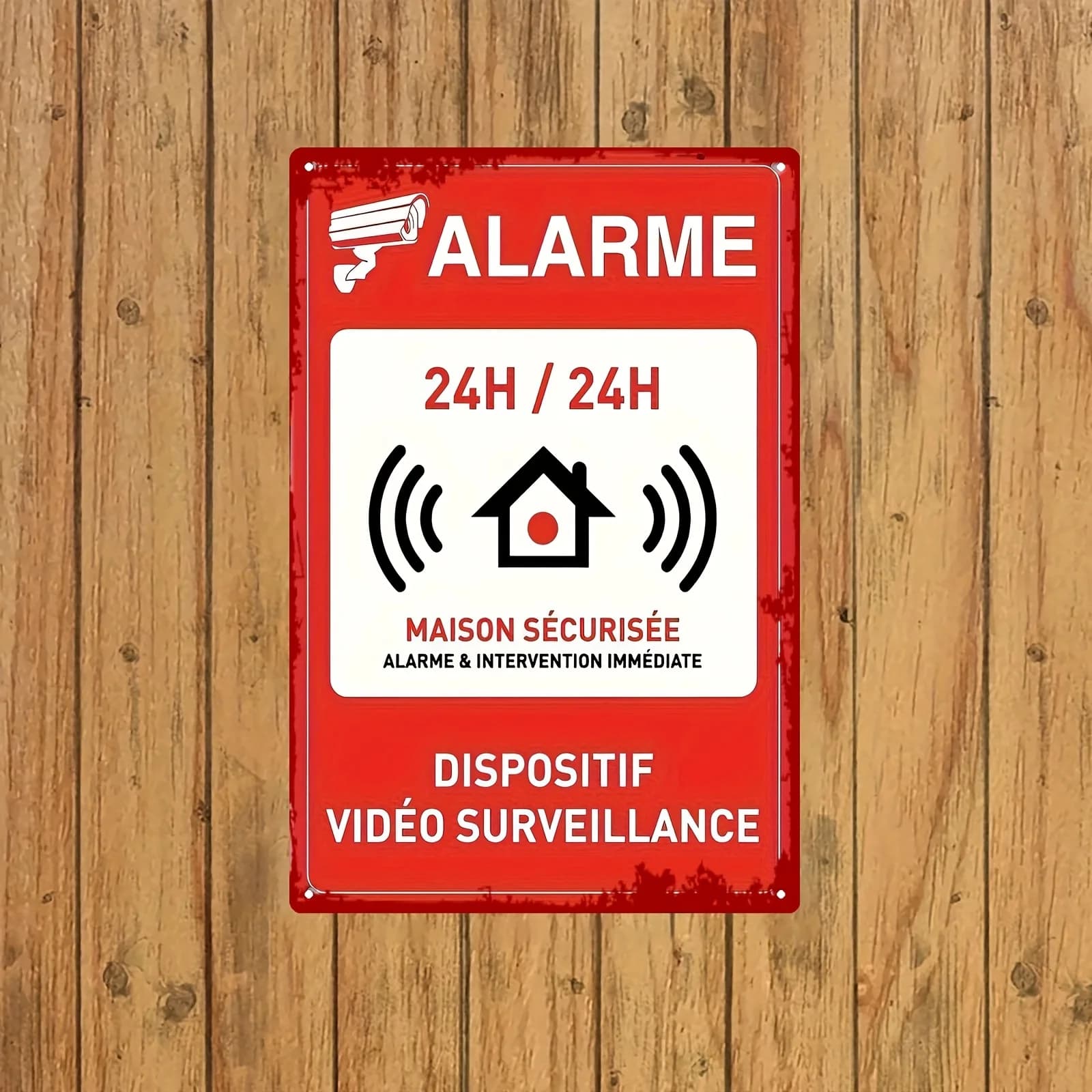 Panneau d'alarme de sécurité-décor mural en métal de vidéosurveillance 24/7, Art en étain de ferme r