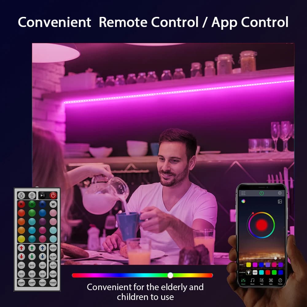 Nexillumi 5050 RGB LED bande lumineuse, 5m/10m/15m/20m/30m Bluetooth APP contrôle musique synchronis