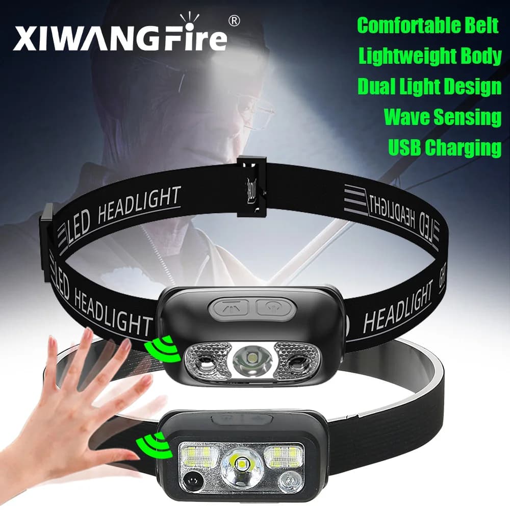 Mini lampe de sauna à capteur injuste aste, lampe frontale USB, torche, lumières LED, lampe de reche