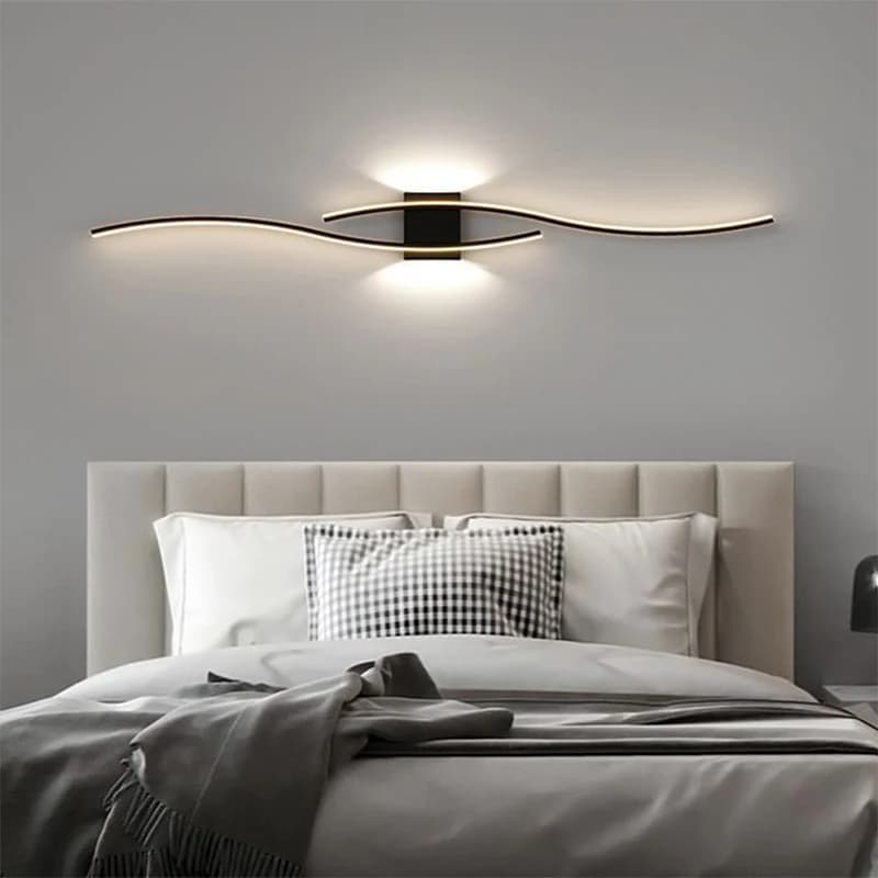 Moderne LED bande applique Double courbe télécommande lumière chevet décor noir or appliques murales