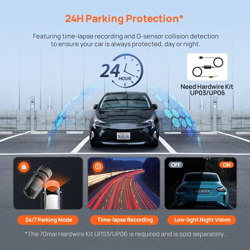 70mai Dash Cam A410 2.5K + 1080P enregistrement double canal GPS intégré 24H Surveillance de station